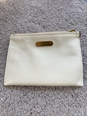 Ralph Lauren Made in Italy Cream Leather Zip Pouch with Gold Plaque